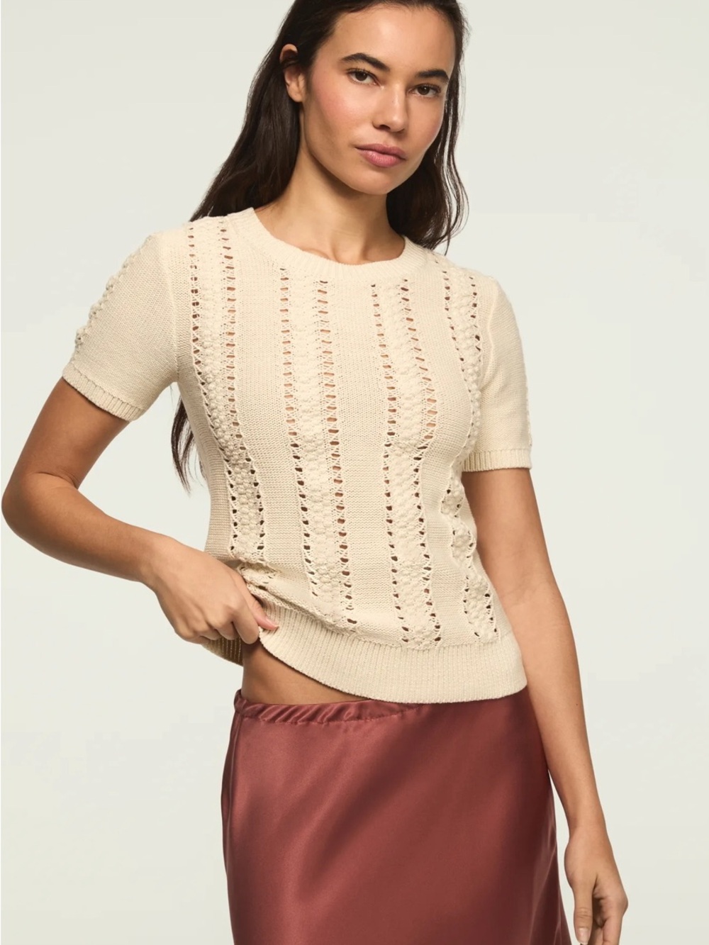 Lucky Brand Pointelle Sweater - Cream